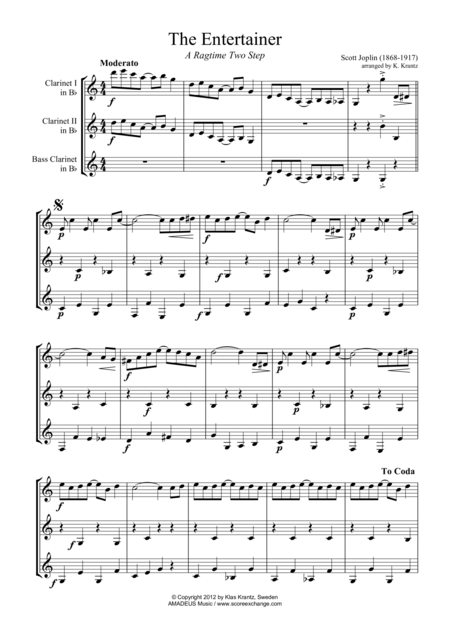 The Entertainer Ragtime Easy Abridged For Clarinet Trio C Major Sheet Music