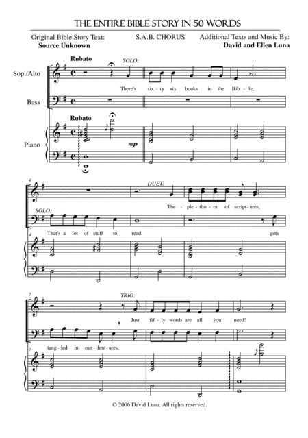 Free Sheet Music The Entire Bible Story In 50 Words