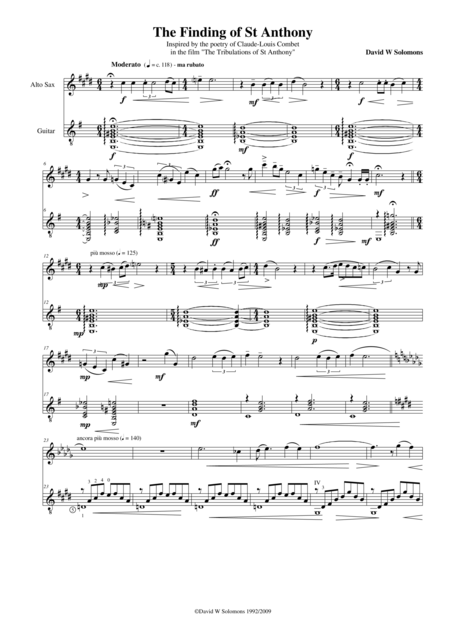 The Finding Of St Anthony For Saxophone And Guitar Sheet Music