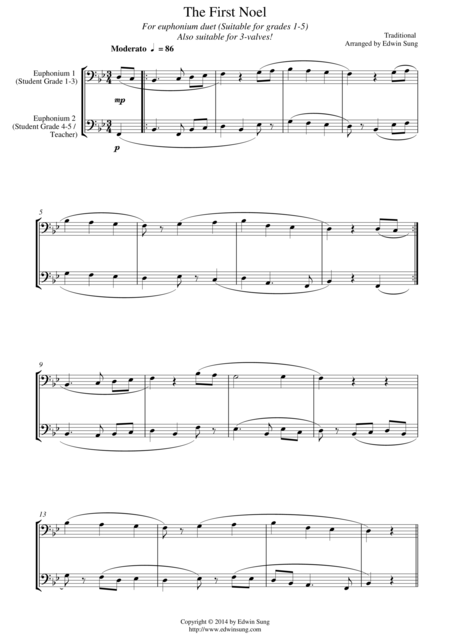 The First Noel For Euphonium Bass Clef 3 Or 4 Valved Duet Suitable For Grades 1 5 Sheet Music