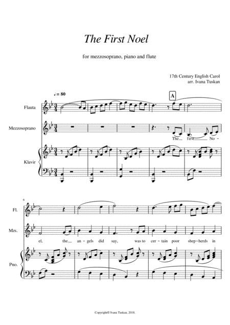 The First Noel For Mezzosoprano Solo Piano Accompaniment And Flute Sheet Music