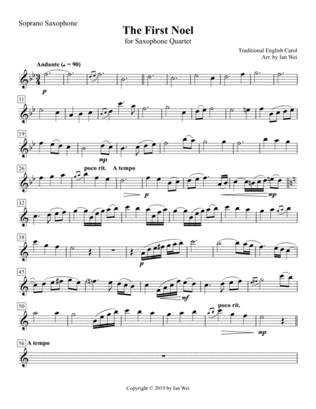 The First Noel For Saxophone Quartet Sheet Music