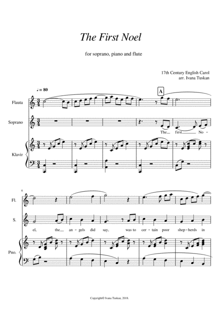 The First Noel For Soprano Solo Piano Accompaniment And Flute Sheet Music