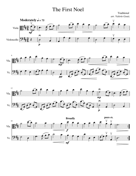 Free Sheet Music The First Noel For Viola And Cello Beginner