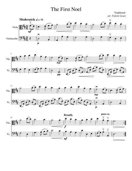 The First Noel For Viola And Cello Beginner Sheet Music