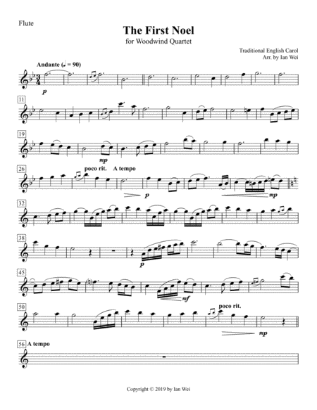 The First Noel For Woodwind Quartet Sheet Music