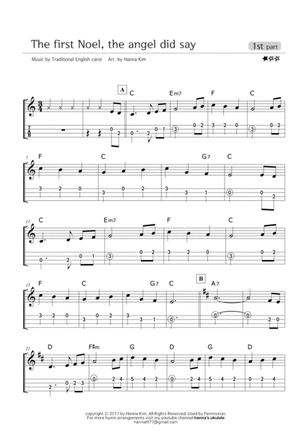 The First Noel The Angel Did Say Hymn Ukulele Ensemble Sheet Music