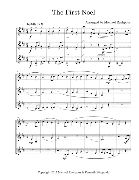 Free Sheet Music The First Noel Trumpet Trio