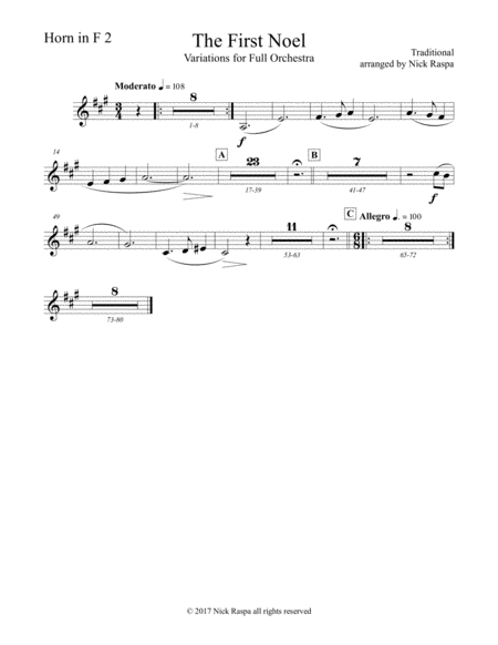 The First Noel Variations For Full Orchestra Horn In F 2 Part Sheet Music