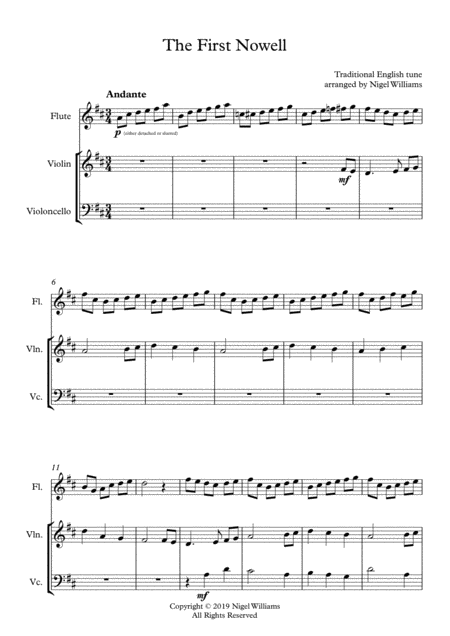 The First Nowell For Flute Violin And Cello Sheet Music