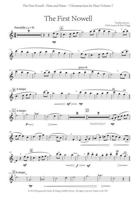 The First Nowell The First Noel A Shmooshy Jazz Arrangement With Original Solo For Flute Piano Includes Free Access To Demo And Backing Tracks Sheet Music