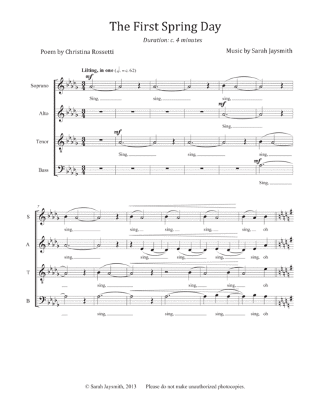 Free Sheet Music The First Spring Day Satb A Cappella Original Choral Piece By Sarah Jaysmith Text By Christina Rossetti