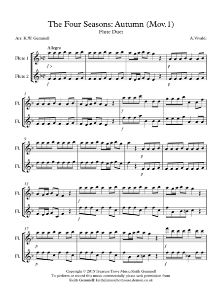 Free Sheet Music The Four Seasons Autumn Mov 1 Fluteduet