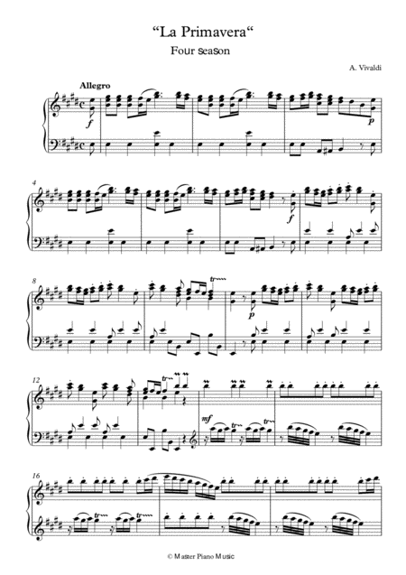 The Four Seasons Spring For Piano Solo Sheet Music