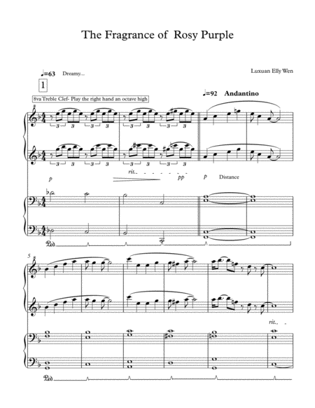 The Fragrance Of Purple Rosy New Age Piano Duet For 1 Piano 4 Hands In Intermediate Level Sheet Music