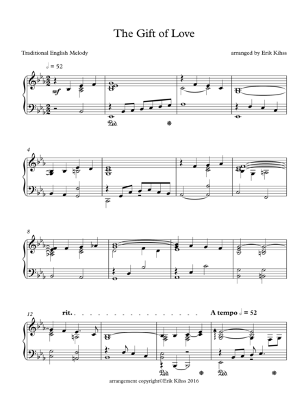 The Gift Of Love When Love Is Found Piano Arrangement By Erik Kihss Sheet Music