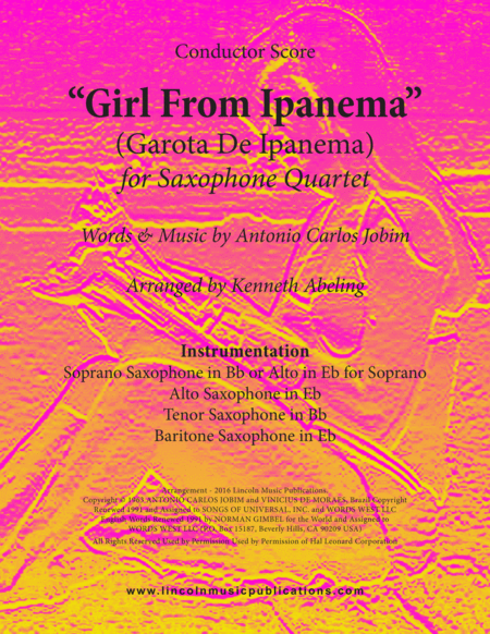 The Girl From Ipanema Garota De Ipanema For Saxophone Quartet Satb Or Aatb Sheet Music