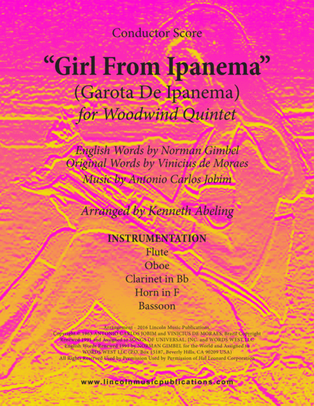 Free Sheet Music The Girl From Ipanema Garota De Ipanema For Woodwind Quintet