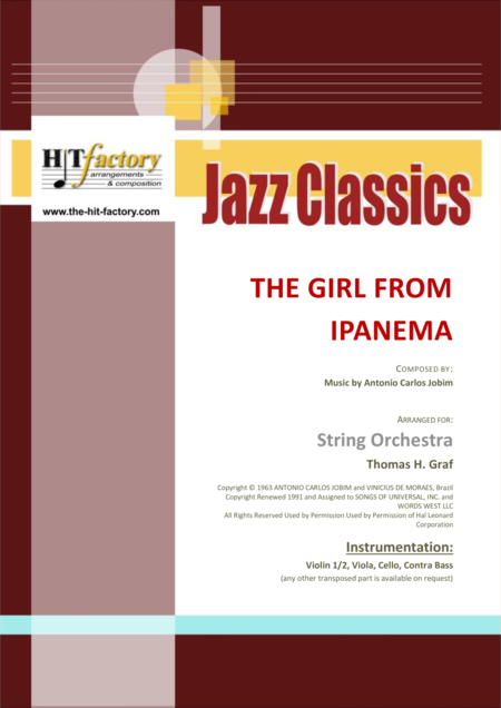 Free Sheet Music The Girl From Ipanema Garota De Ipanema Jobim Bossa Nova String Orchestra