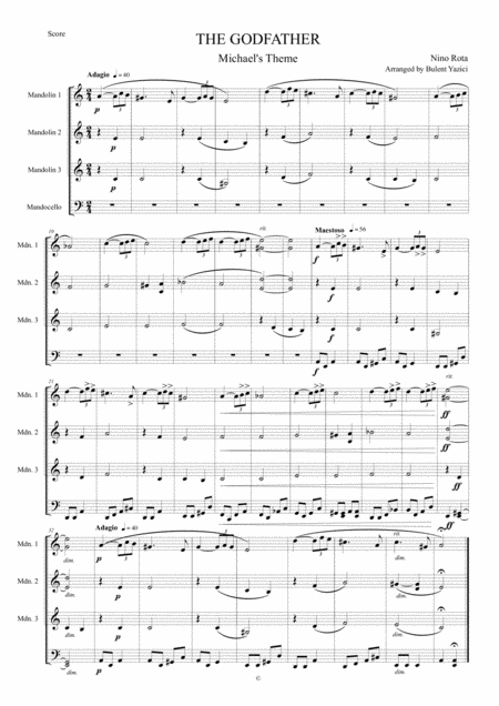 Free Sheet Music The Godfather Michaels Theme For Mandolin Ensemble