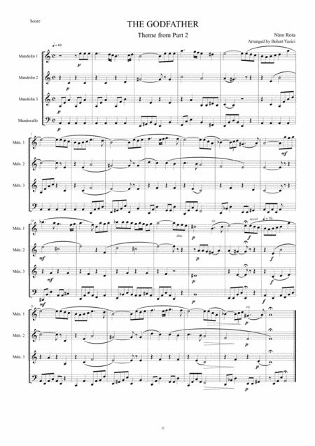 The Godfather Part Ii For Mandolin Ensemble Sheet Music