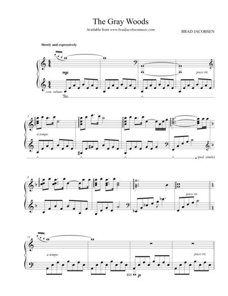 Free Sheet Music The Gray Woods By Brad Jacobsen