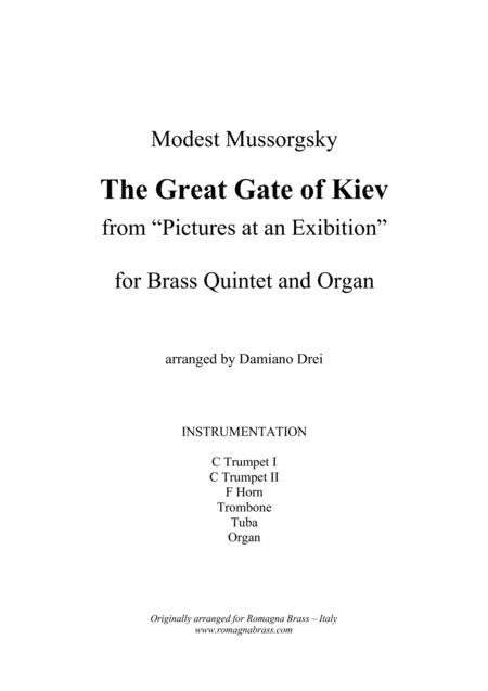 The Great Gate Of Kiev For Brass Quintet And Organ Sheet Music