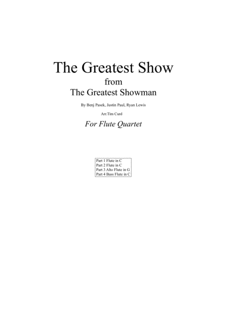 The Greatest Show For Flute Quartet Sheet Music