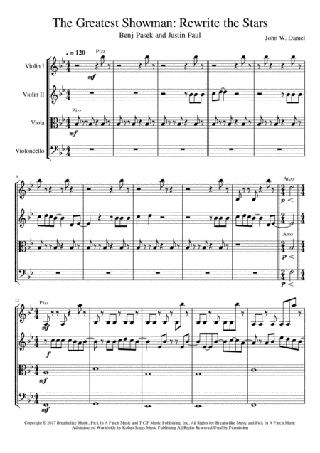 The Greatest Showman Rewrite The Stars Sheet Music