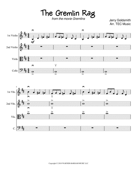 Free Sheet Music The Gremlin Rag For Strings From The Movie Gremlins