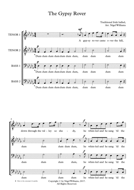 The Gypsy Rover For Ttbb Choir Sheet Music