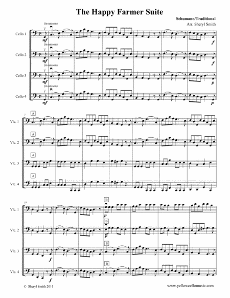 Free Sheet Music The Happy Farmer With Variations Arranged For Four Beginner Cellos Cello Quartet