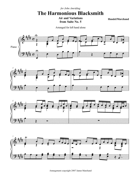 The Harmonious Blacksmith Arr For The Left Hand Alone Sheet Music