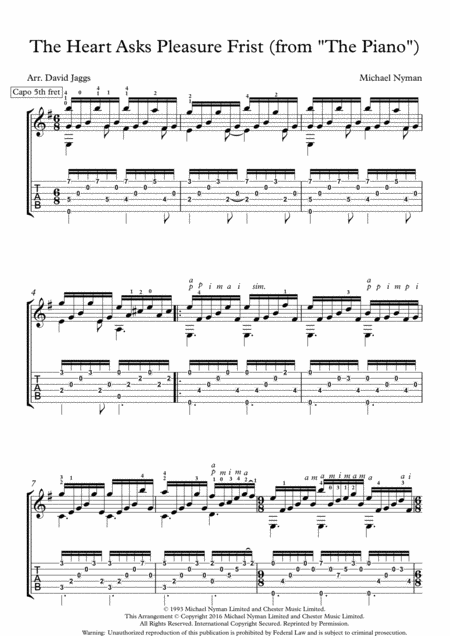 The Heart Asks Pleasure First Including Tablature Sheet Music