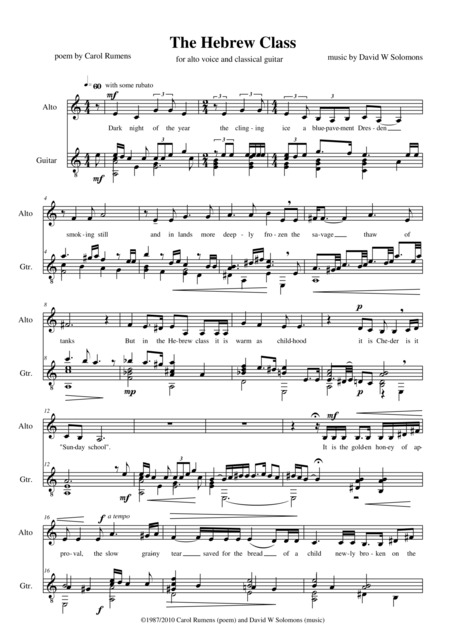 Free Sheet Music The Hebrew Class For Alto Voice And Guitar