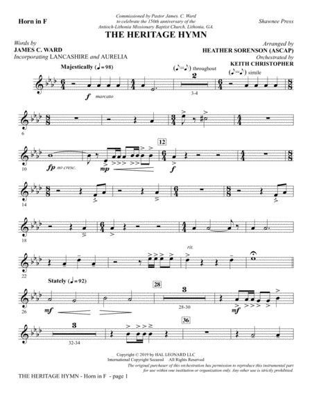 Free Sheet Music The Heritage Hymn Arr Heather Sorenson F Horn