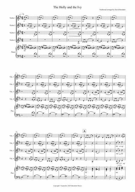 The Holly And The Ivy For Violin Quartet Sheet Music