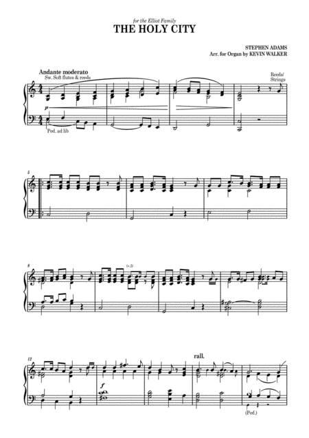 Free Sheet Music The Holy City Jerusalem Simplified Piano Organ Arrangement