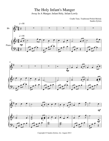 Free Sheet Music The Holy Infants Manger Treble Bb Instrument Solo