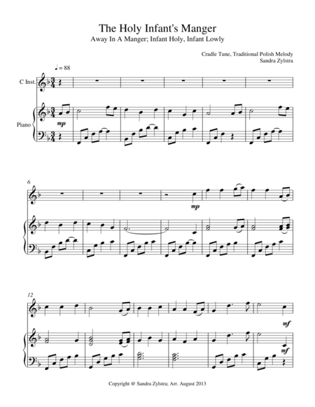 The Holy Infants Manger Treble C Instrument Solo Sheet Music