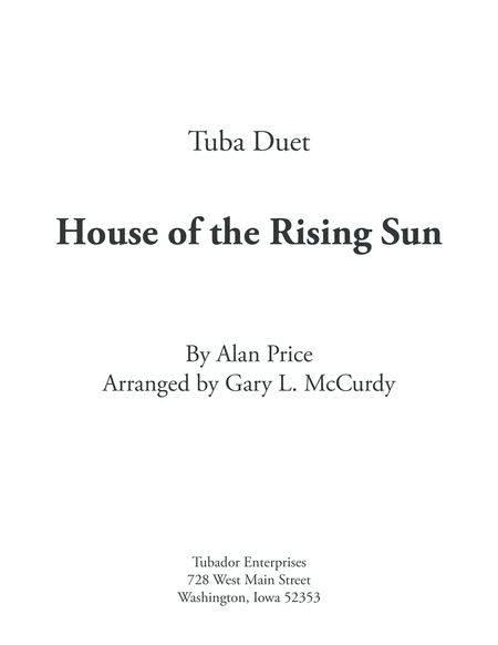 The House Of The Rising Sun For Tuba Duet Sheet Music