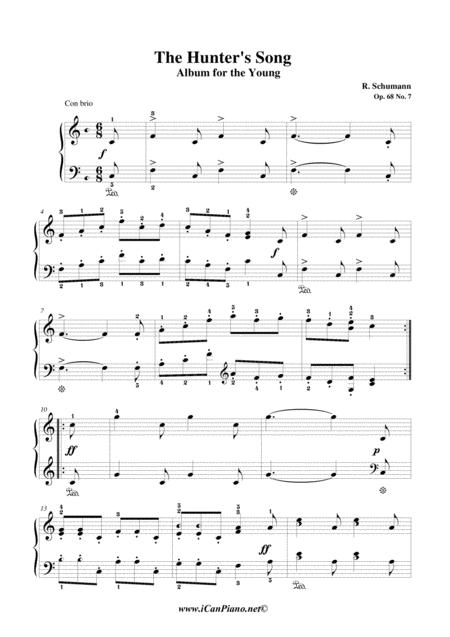 Free Sheet Music The Hunters Song Album Of The Young Op 68 No 7 Icanpiano Style