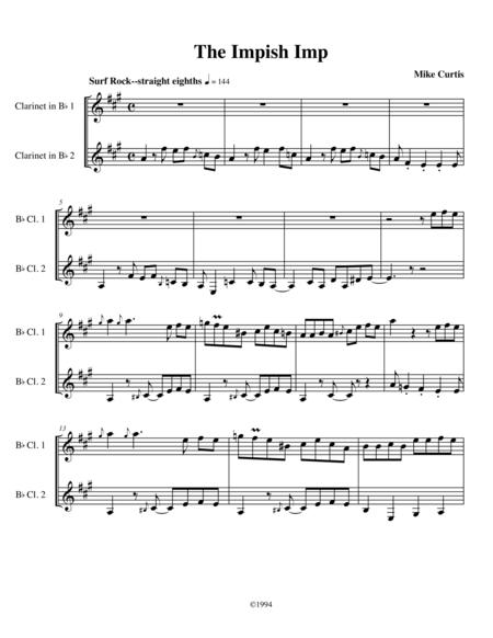 Free Sheet Music The Impish Imp For 2 Clarinets