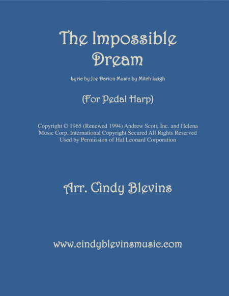 Free Sheet Music The Impossible Dream Arranged For Pedal Harp