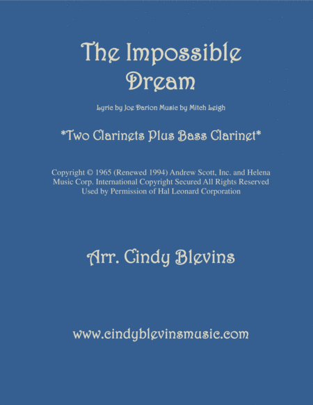 Free Sheet Music The Impossible Dream For Two Clarinets And Bass Clarinet