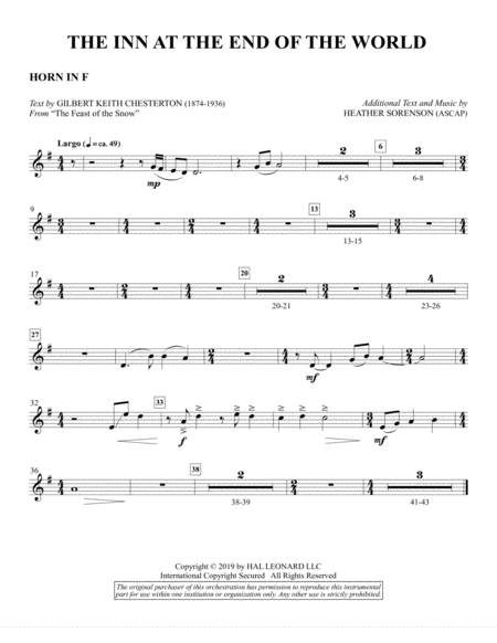 Free Sheet Music The Inn At The End Of The World Arr Heather Sorenson F Horn