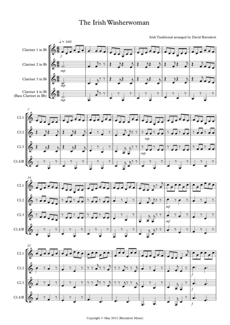 The Irish Washerwoman For Clarinet Quartet Sheet Music