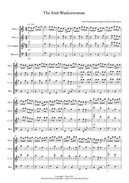 The Irish Washerwoman For Double Reed Quartet Sheet Music