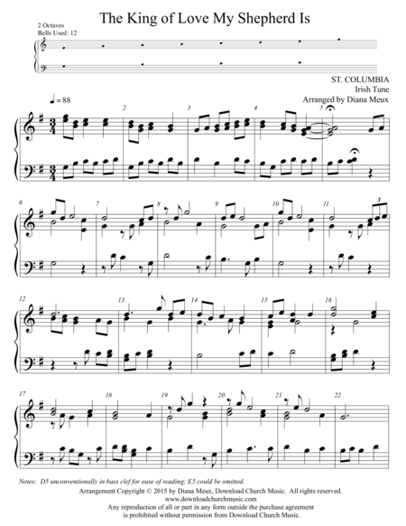 Free Sheet Music The King Of Love My Shepherd Is Handbells Or Handchimes 2 Octaves