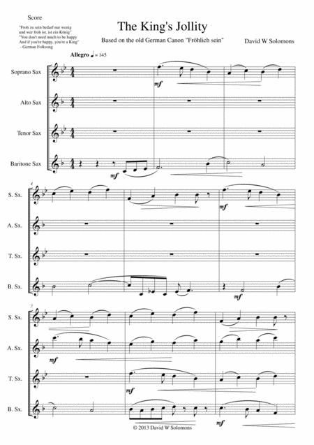 Free Sheet Music The Kings Jollity For Saxophone Quartet